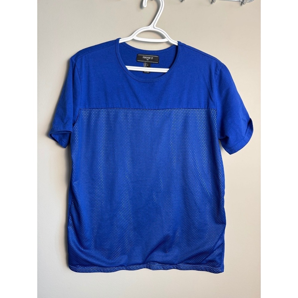 Forever 21 Mens Blue Mesh Panel T-Shirt L Streetwear Casual Sporty Breathable